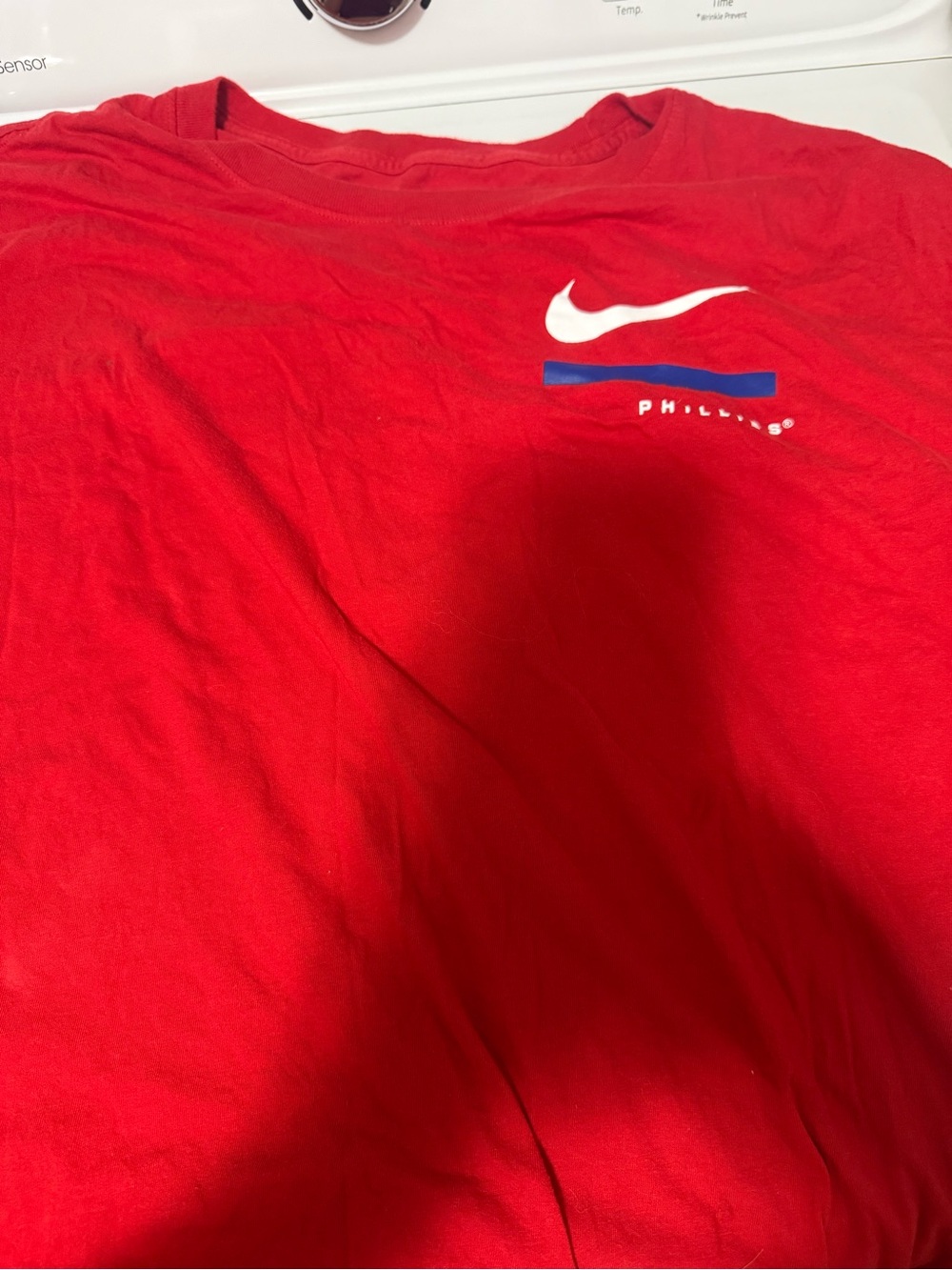 Nike Red Short Sleeve Tee with White Swoosh and Blue Accent